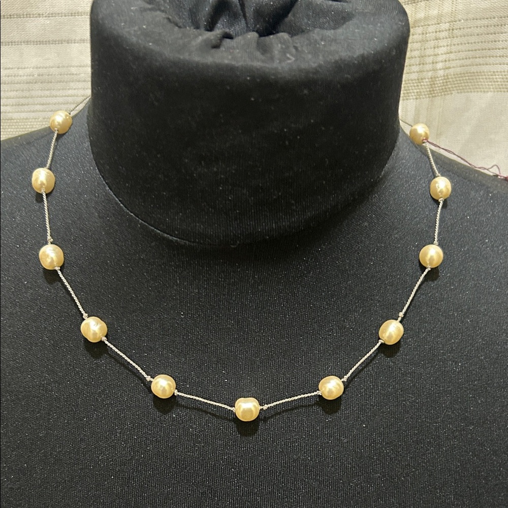 Minimalist Champagne Faux Pearl Station Necklace - Women Jewelry